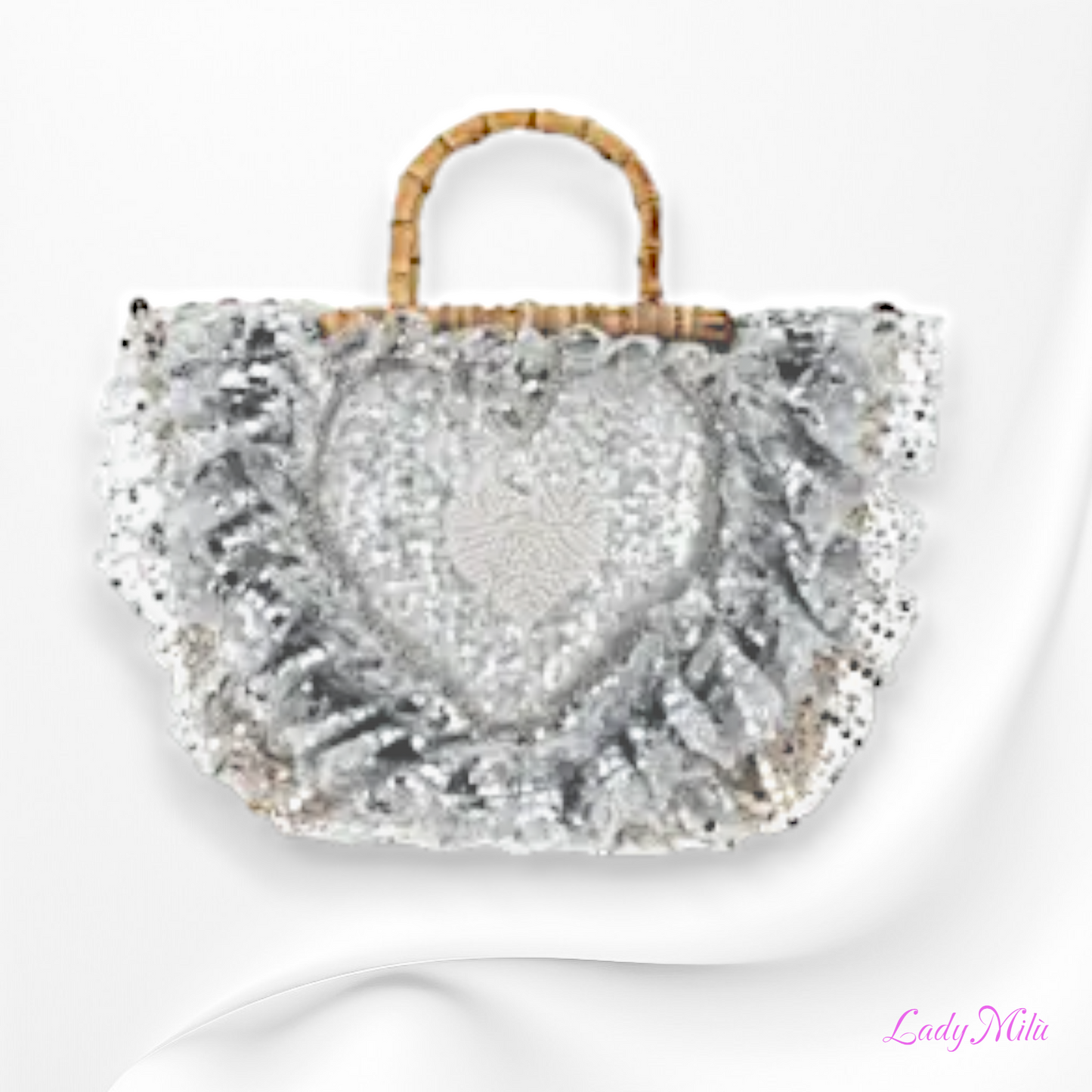 Borsa paglia paillettes e manici bambù