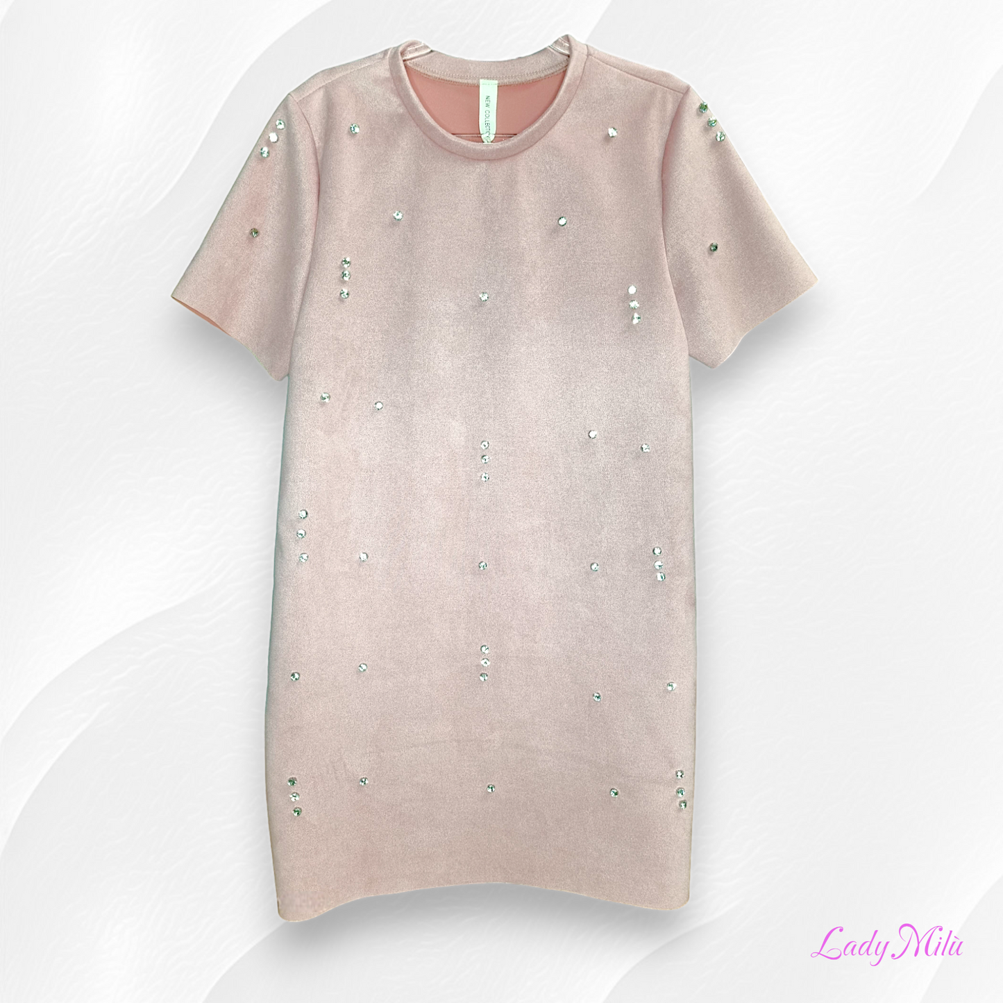 Vestito effetto nabuk con strass