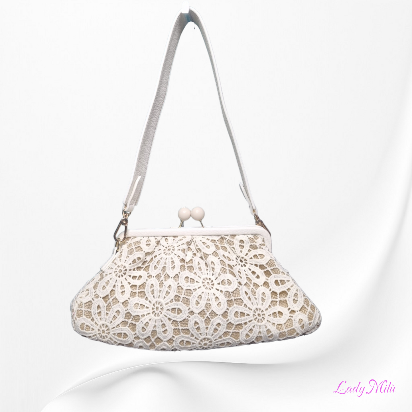 Borsa Clutch pizzo panna