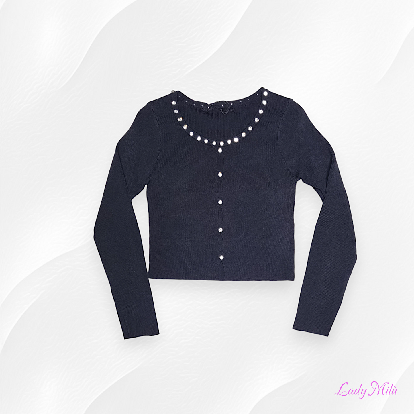 Maglia filo nera asole con strass