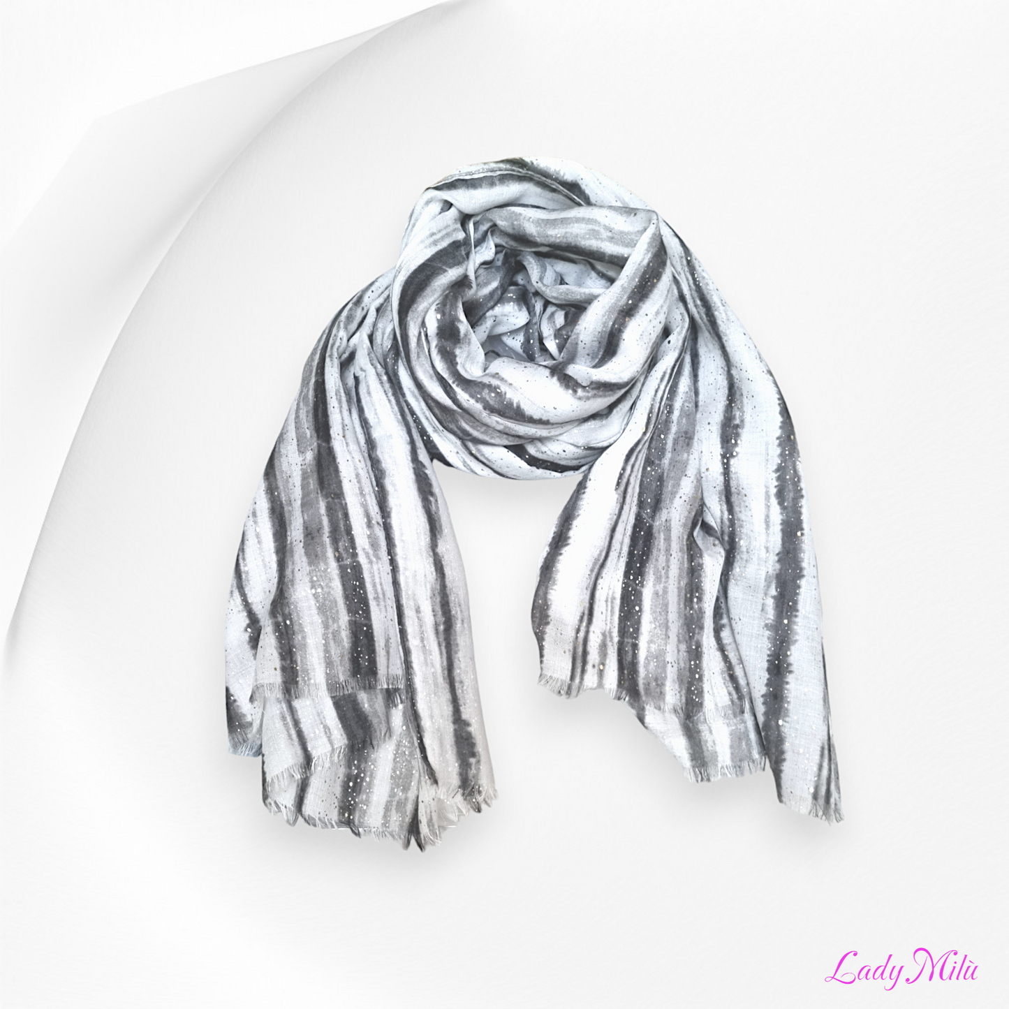 Pashmina righe nera bianca e argento