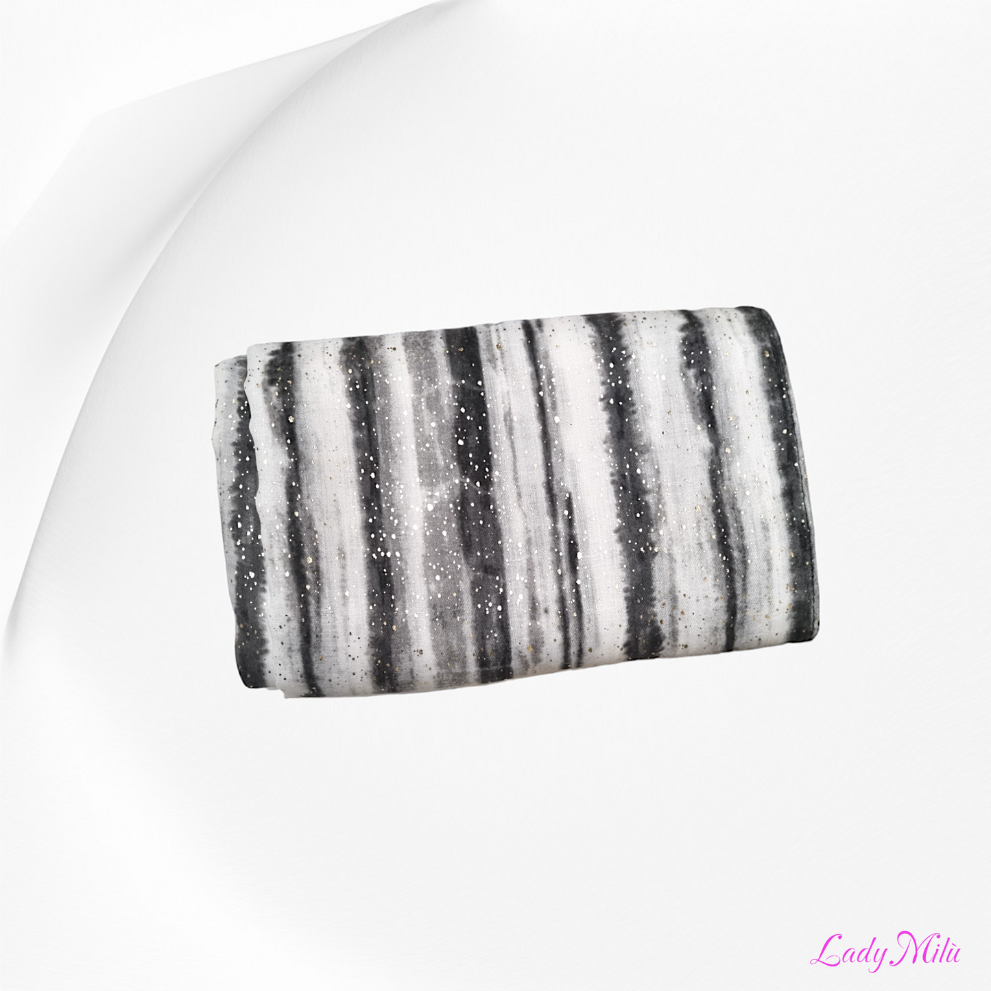 Pashmina righe nera bianca e argento