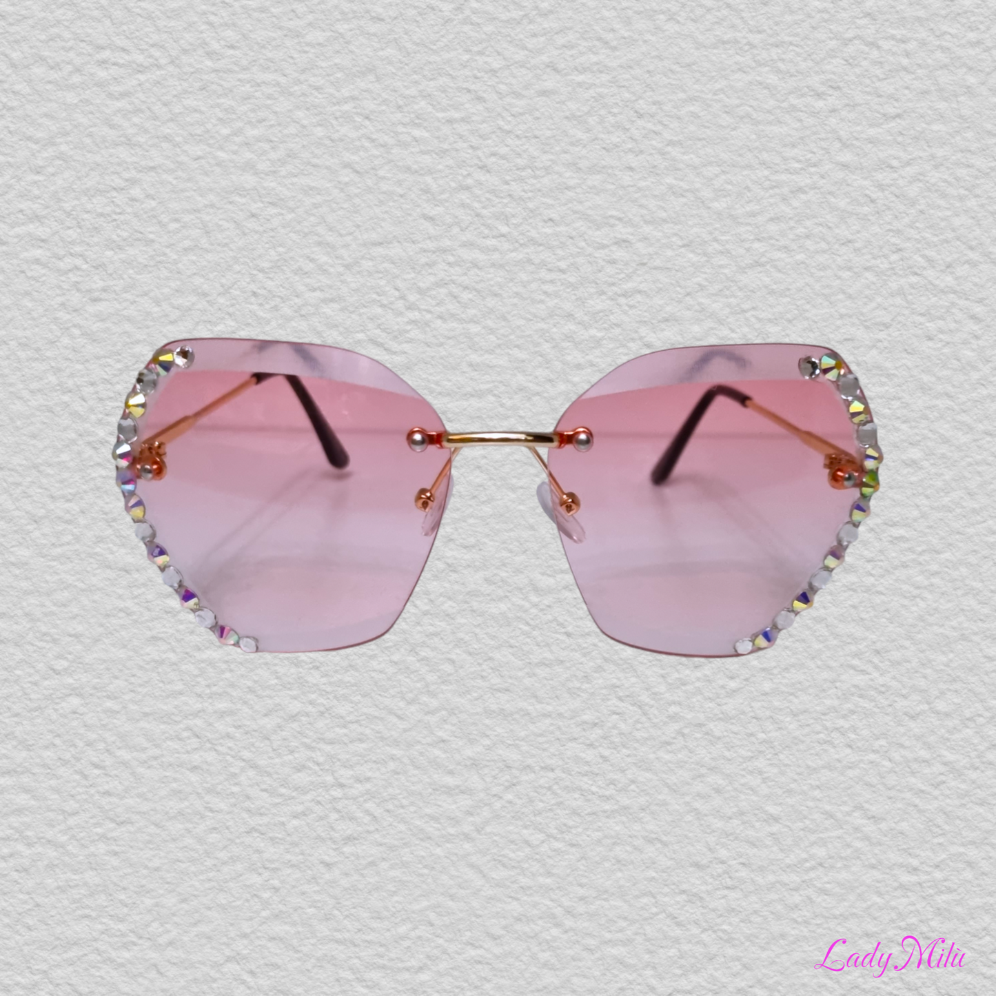 Occhiali rosa sfumati con strass