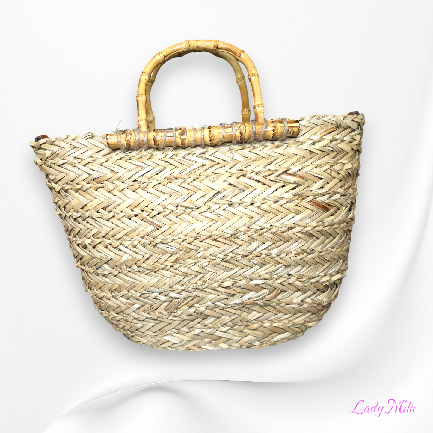 Borsa paglia paillettes e manici bambù