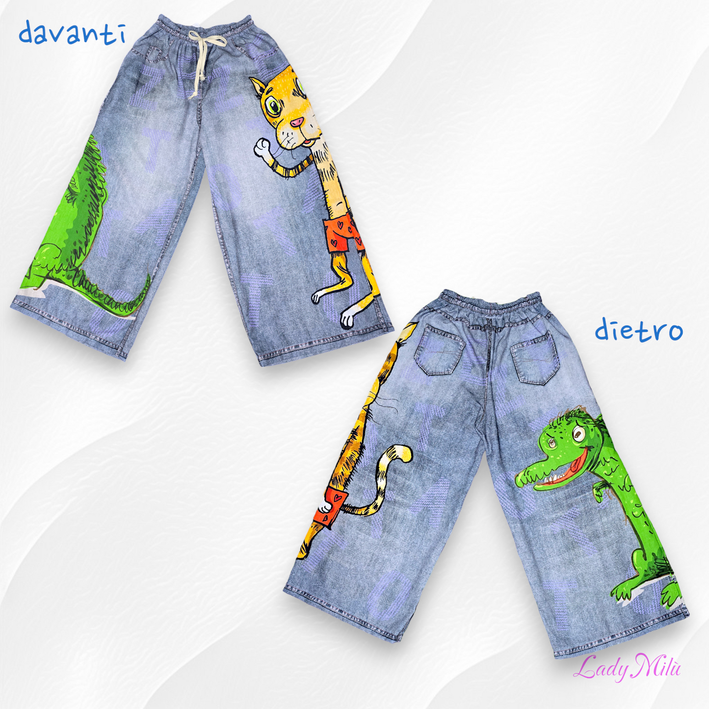 Jeans gamba larga cartoon tigrotto