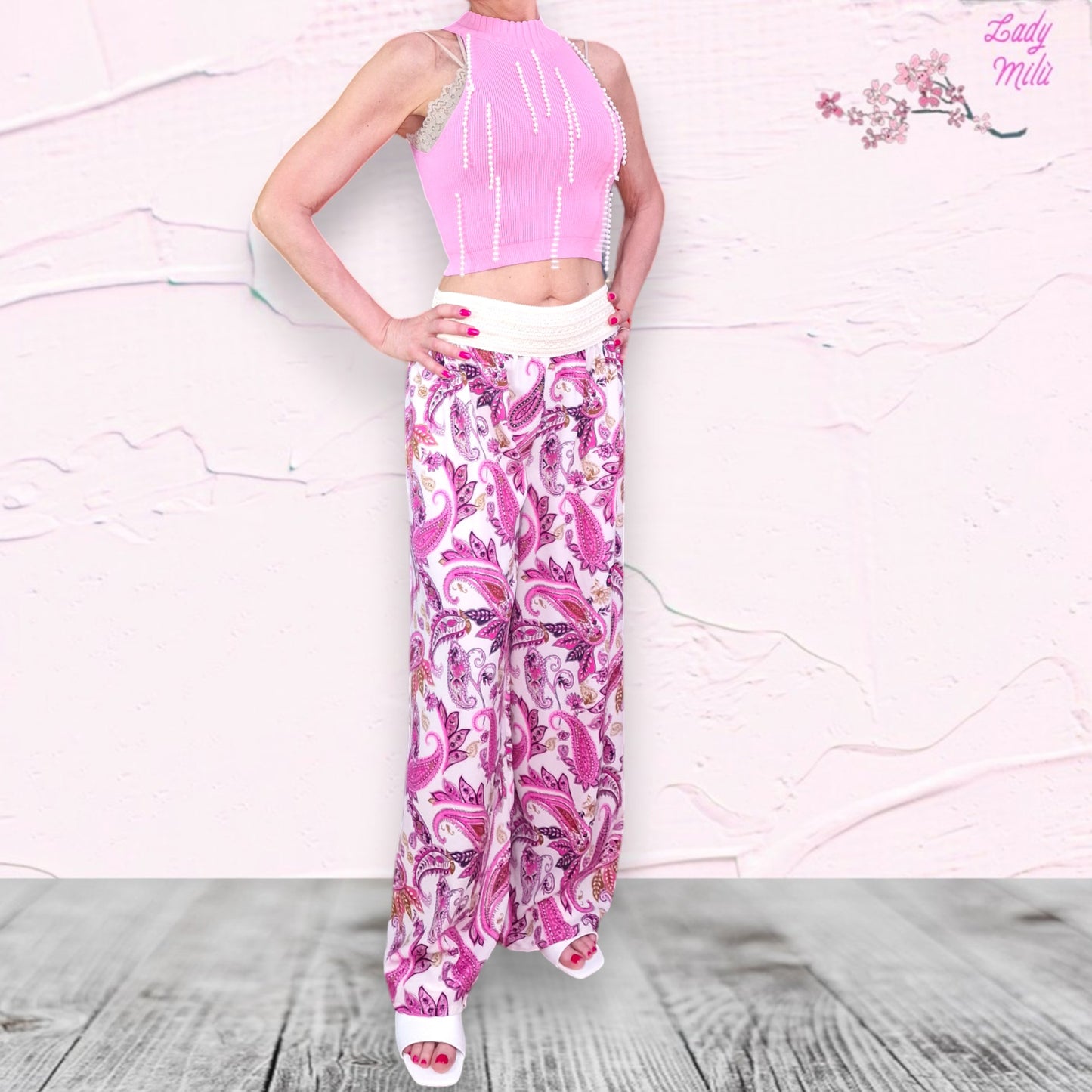 Top fucsia con perline