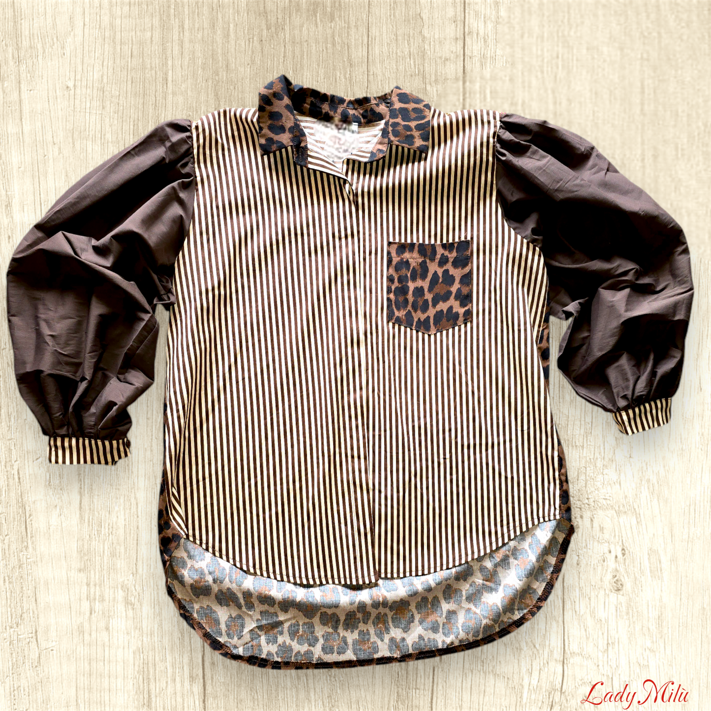 Camicia marrone righe e maculato