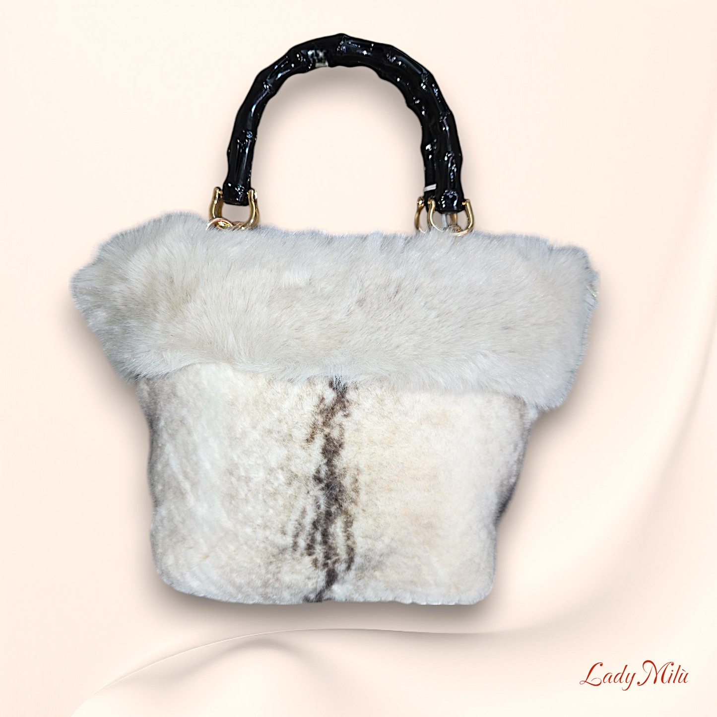 Borsa pelliccia panna manici neri lucidi - ALEX MAX