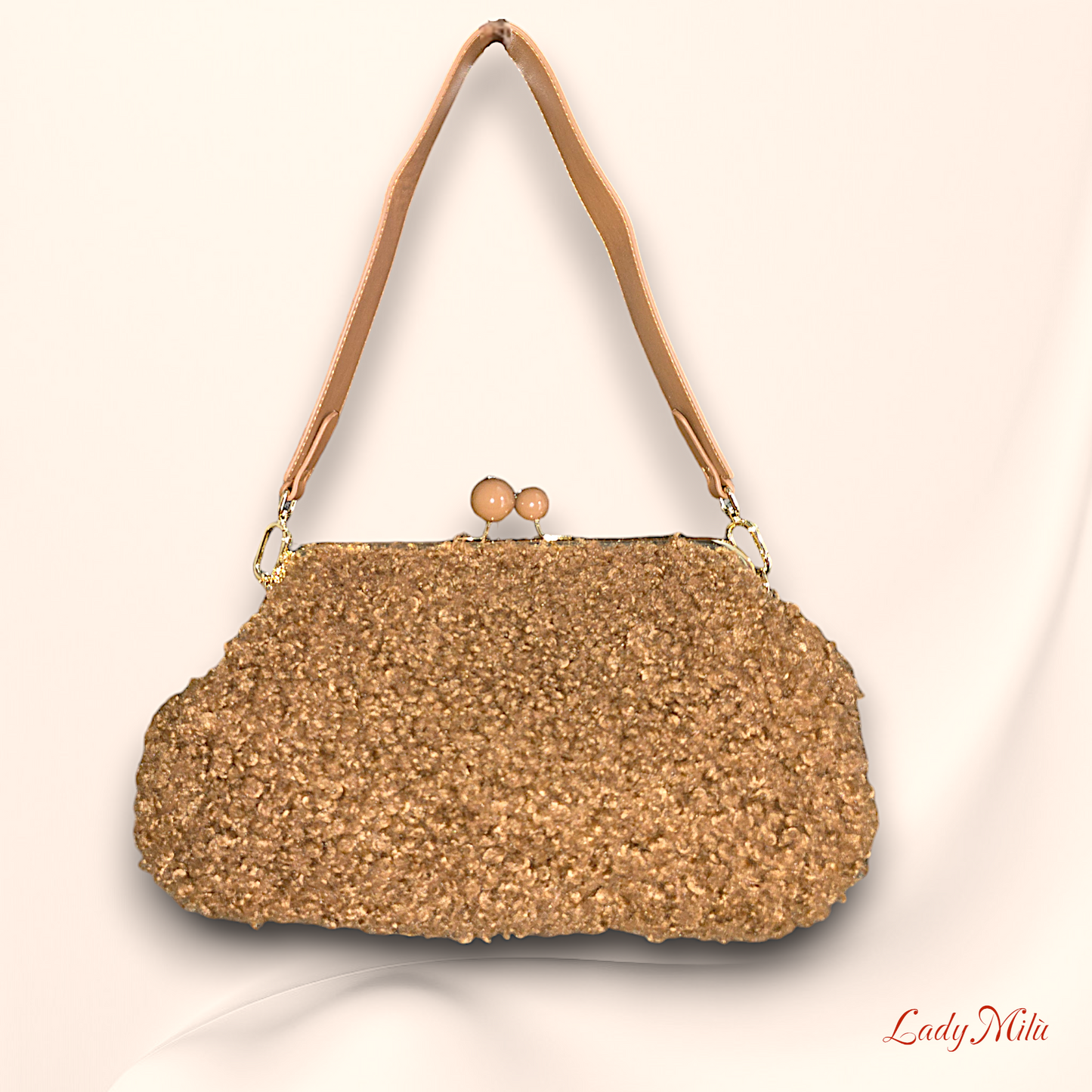 Borsa clutch teddy cognac