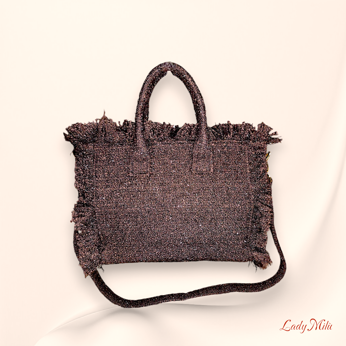 Borsa marrone lana con frange