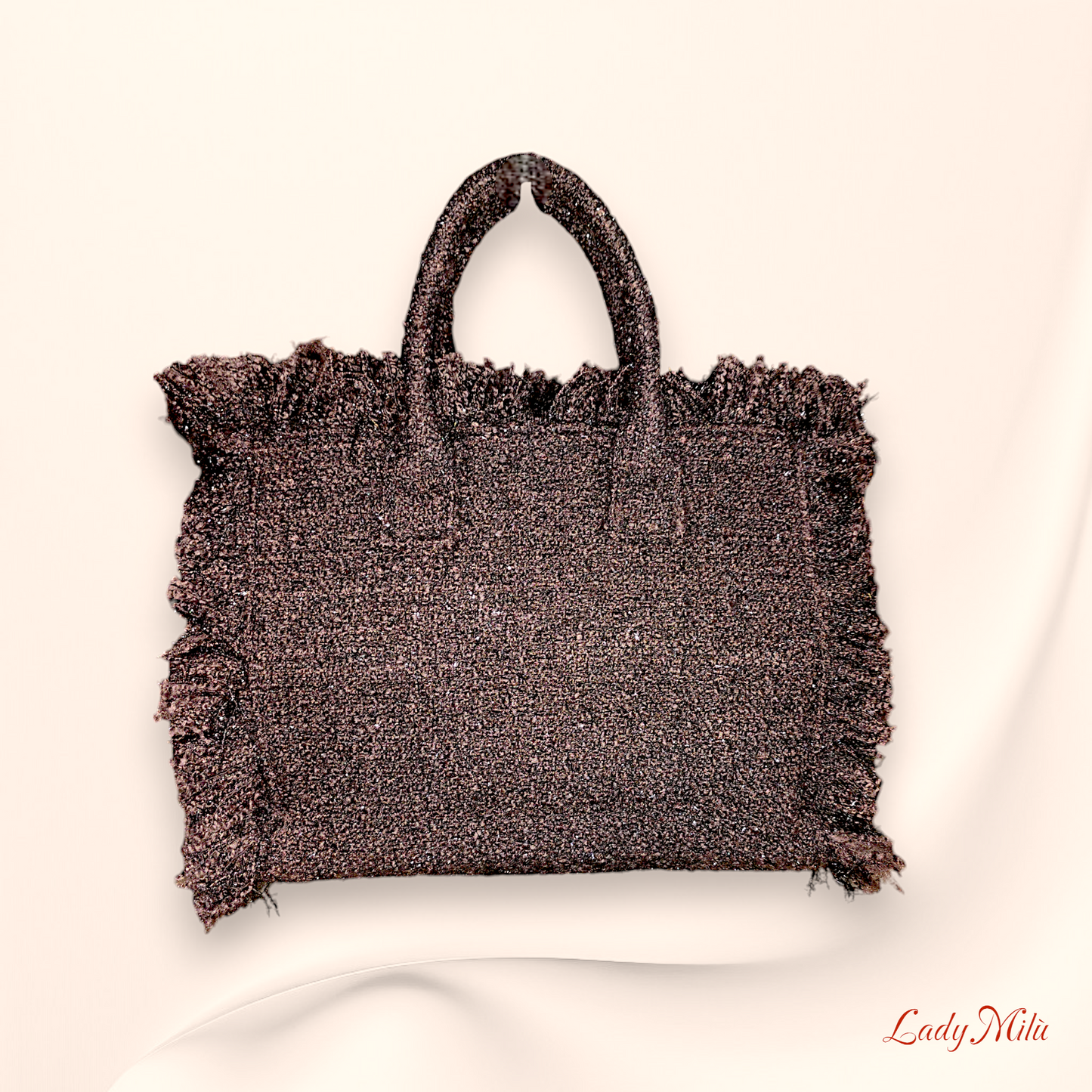 Borsa marrone lana con frange