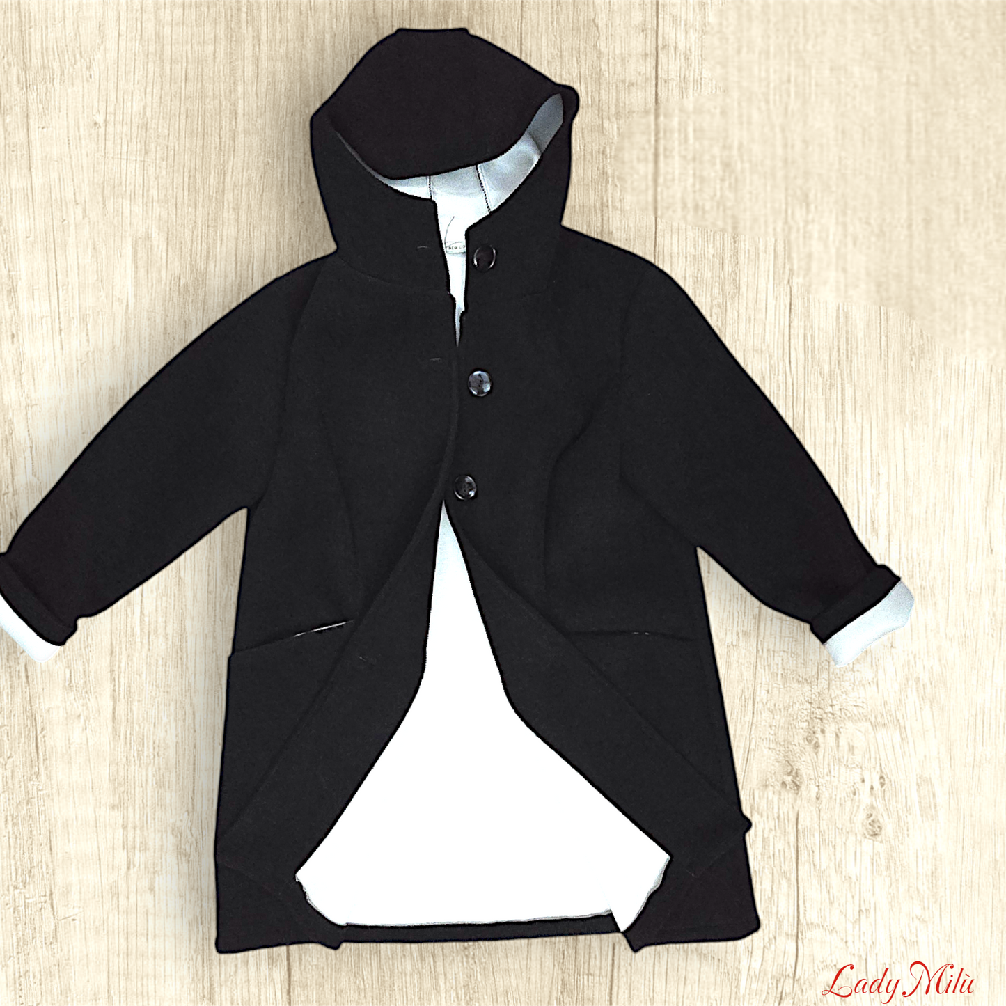 Giaccone lungo in neoprene con cappuccio -vari colori