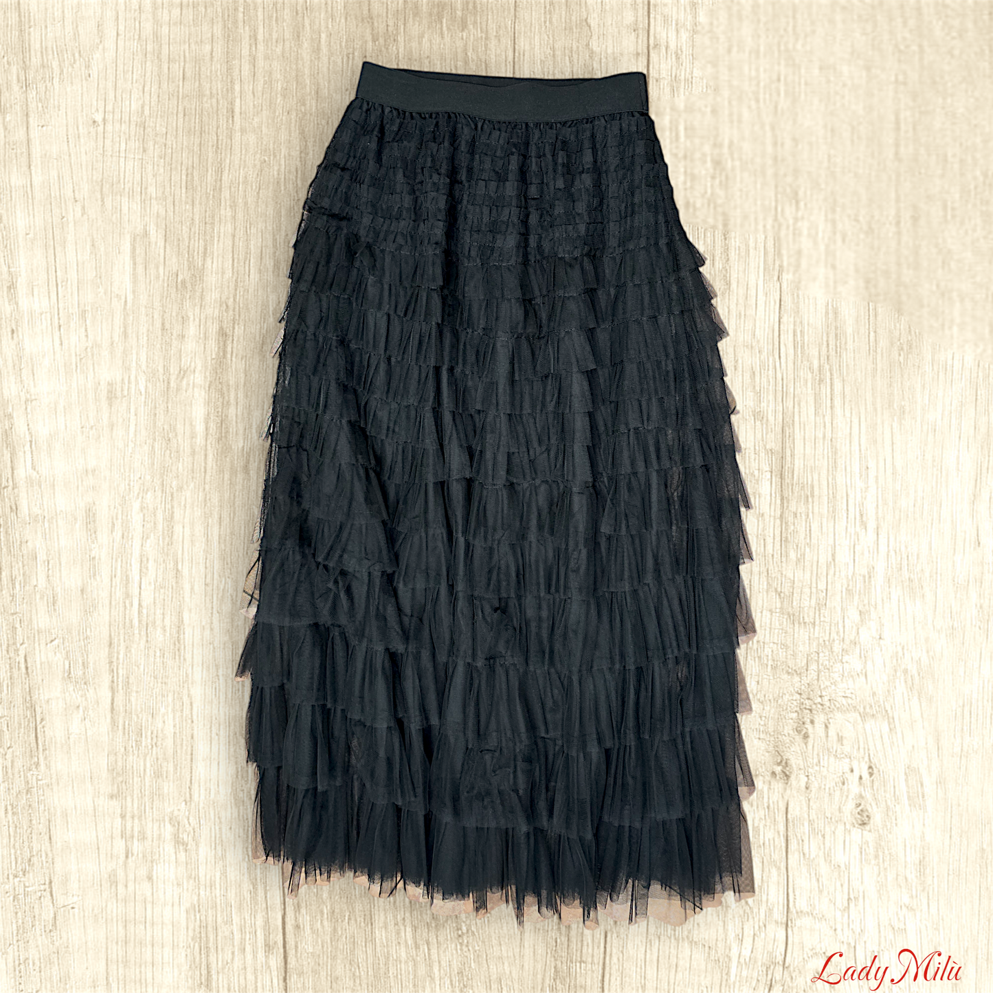 Gonna tulle nera con balze