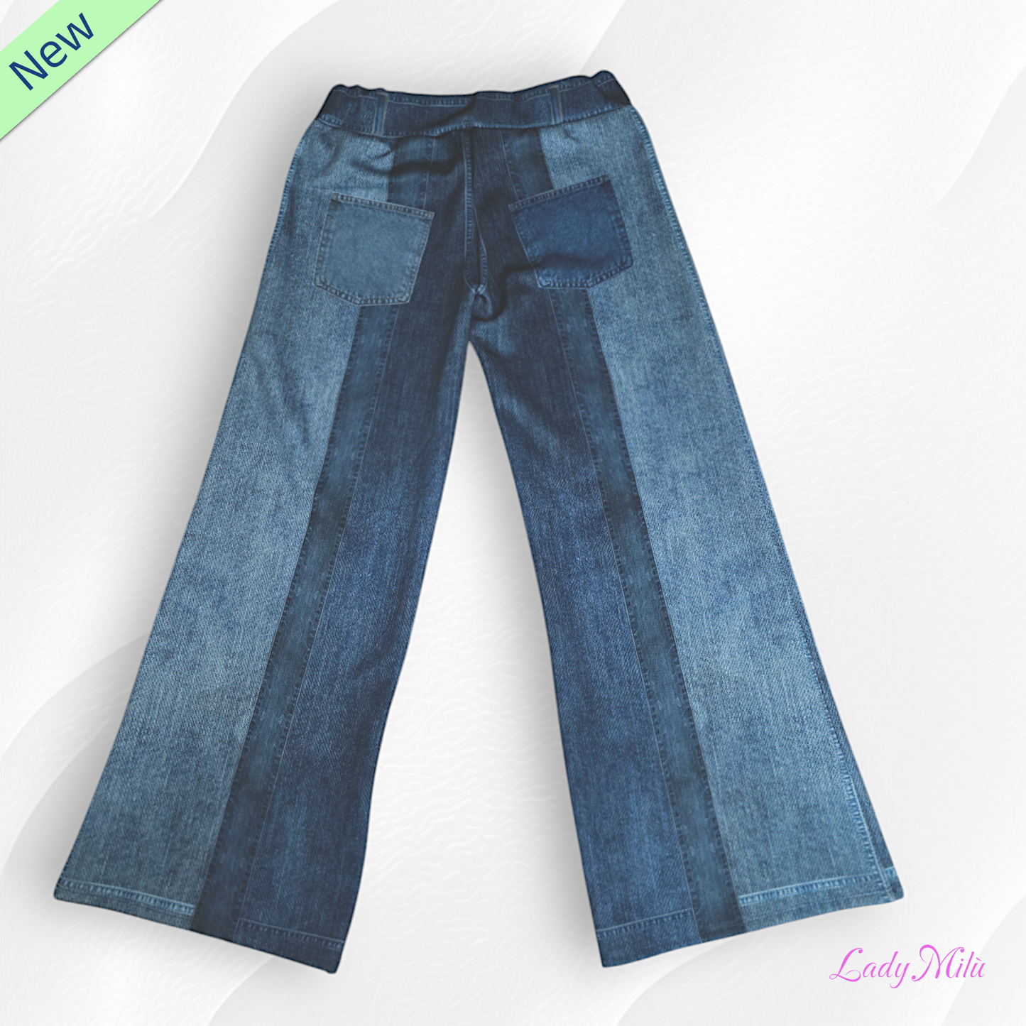Pantalone effetto denim elasticizzato gamba larga