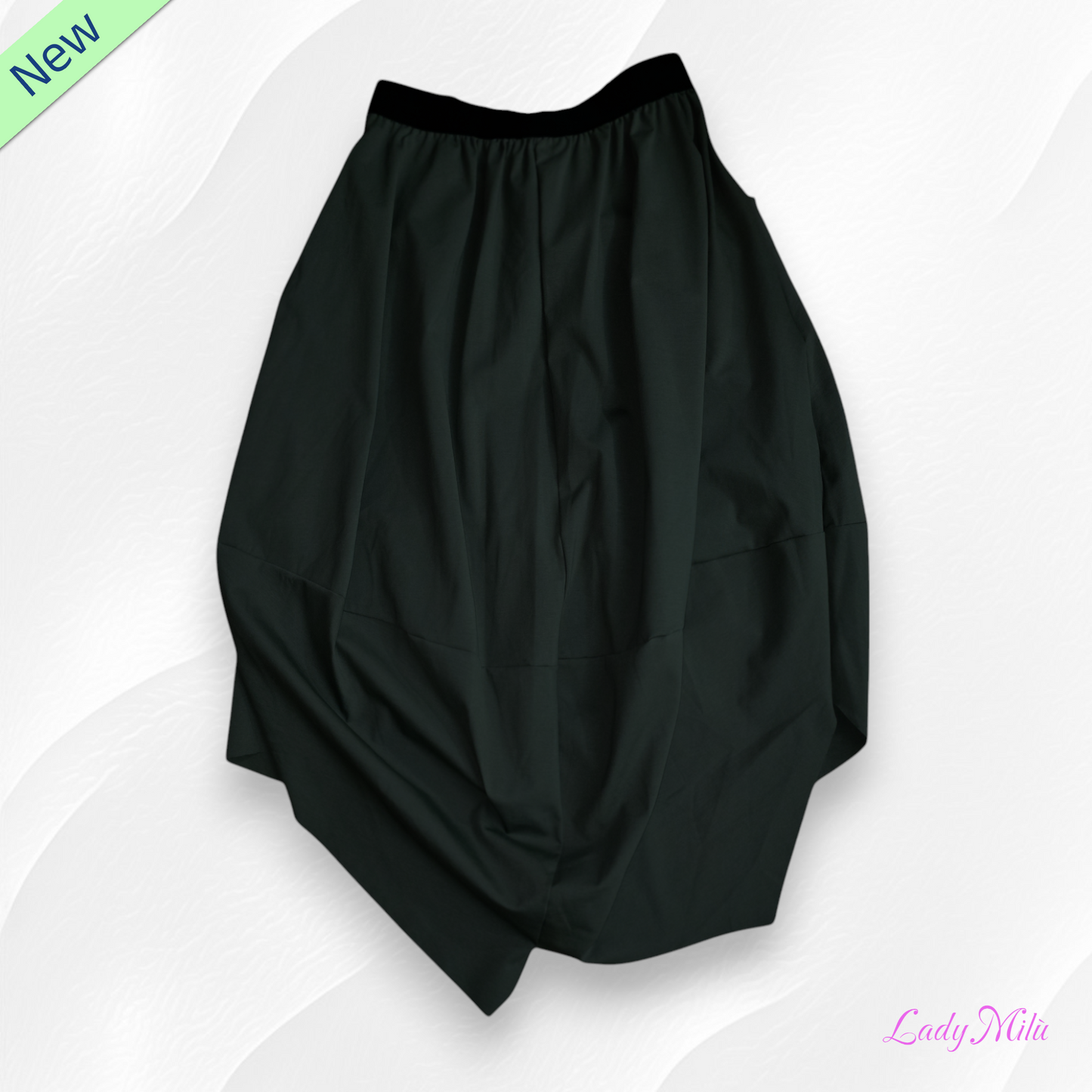 Gonna lunga asimmetrica nera elastico in vita