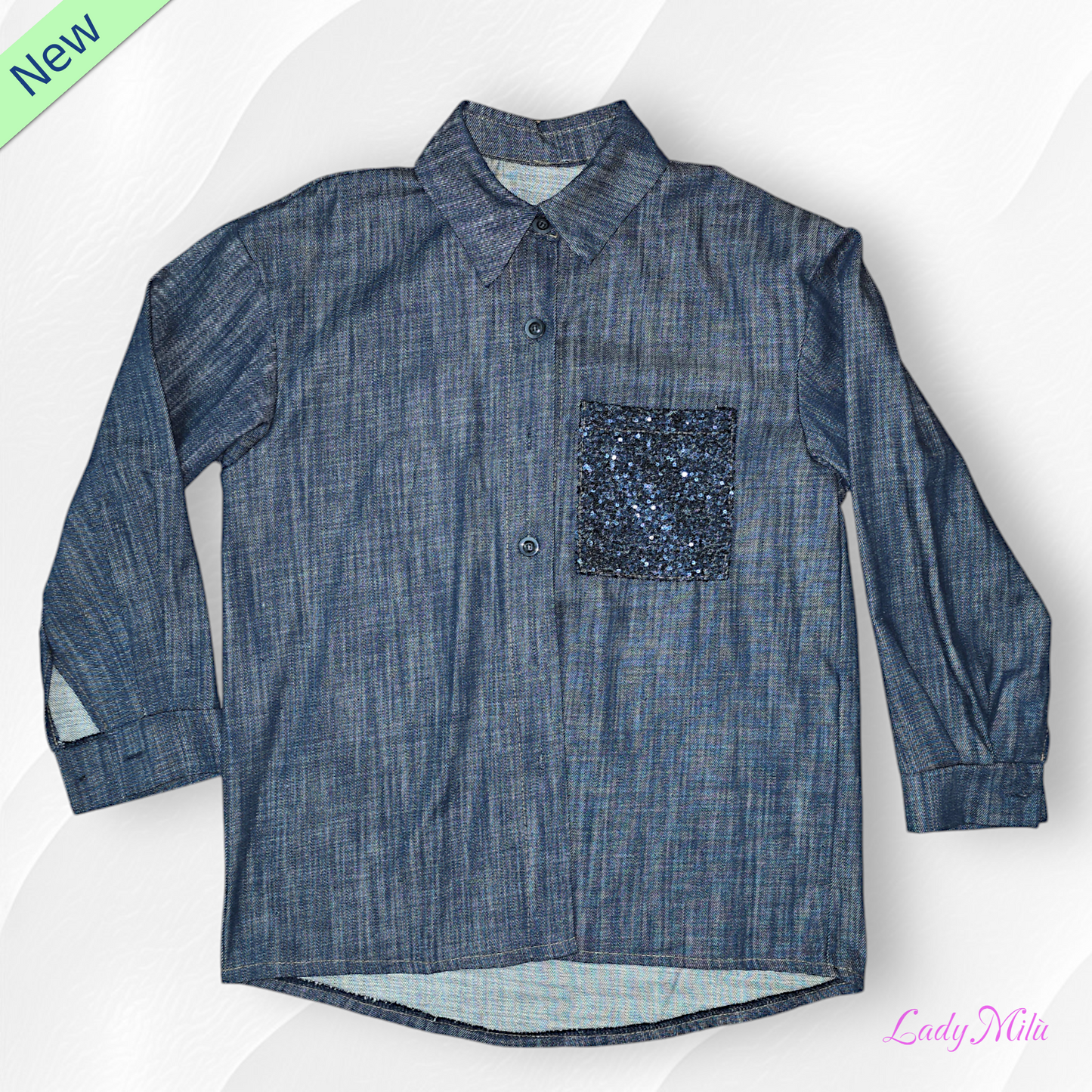 Camicia jeans con tasca di paillettes