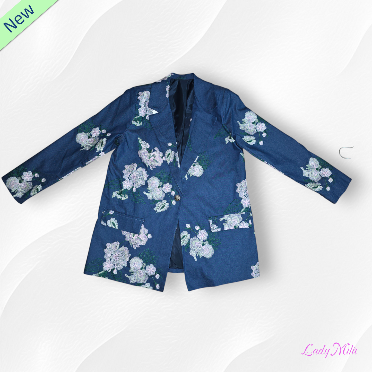 Giacca jeans con fiori ricamati rosa