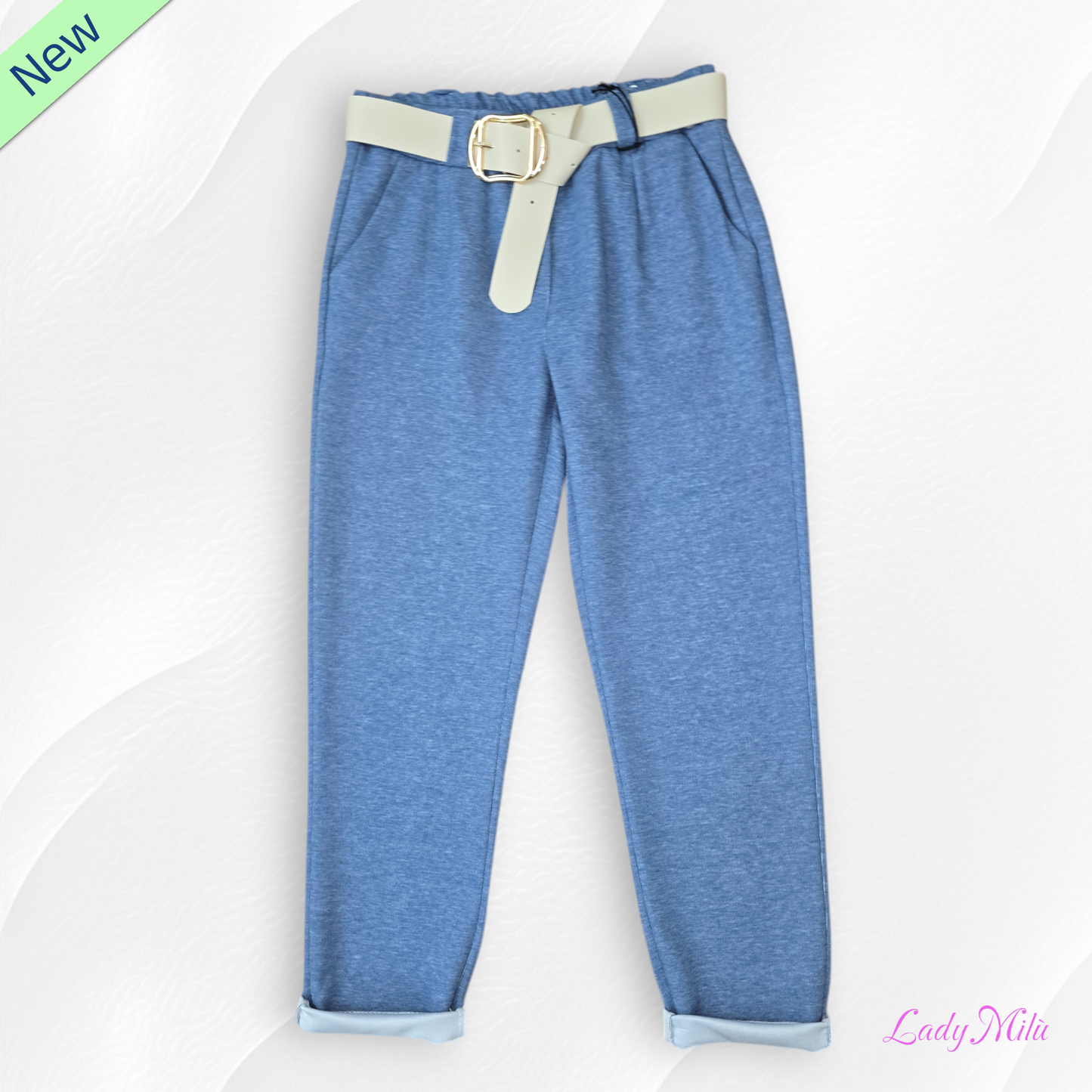 Pantalone effetto denim elasticizzato gamba stretta