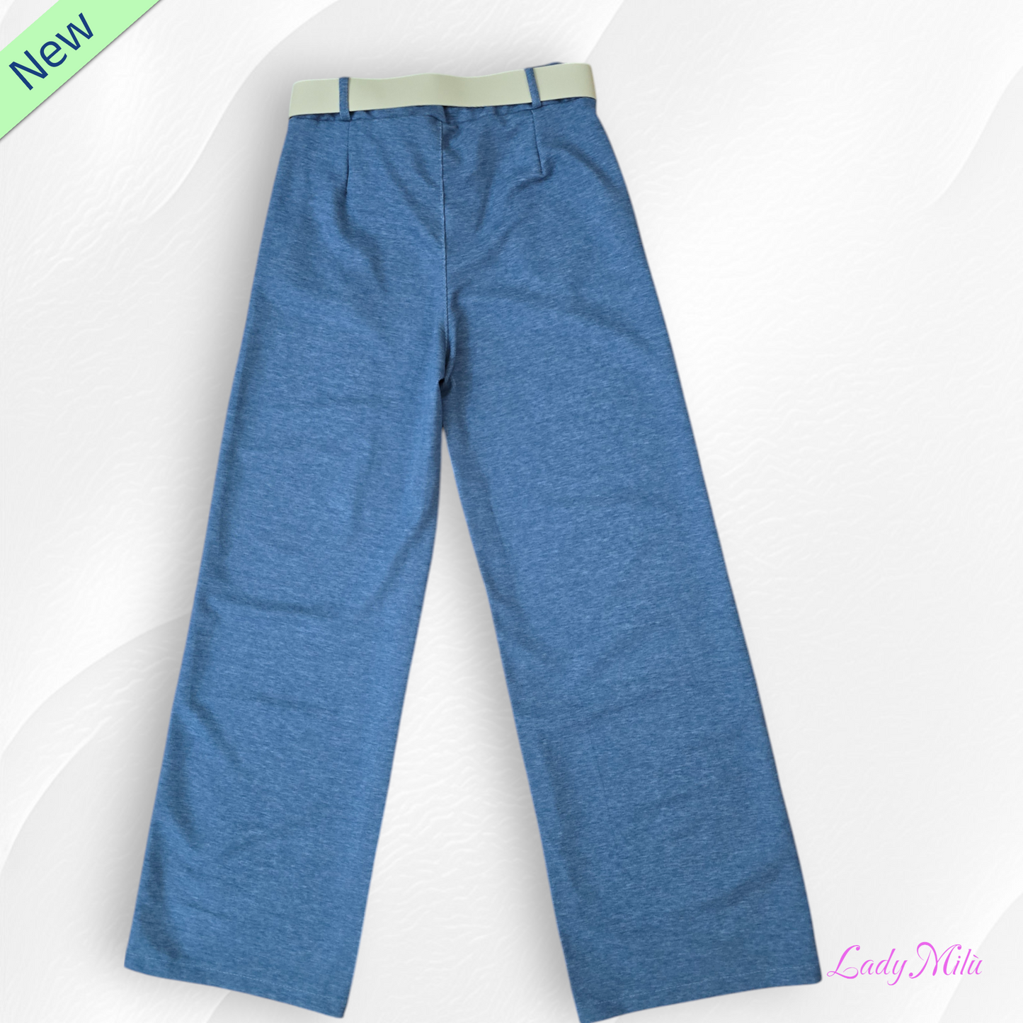Pantalone effetto denim con cinta gamba larga