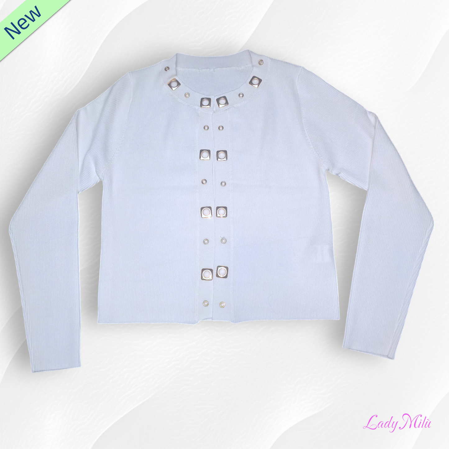 Maglia filo bianco con occhielli oro