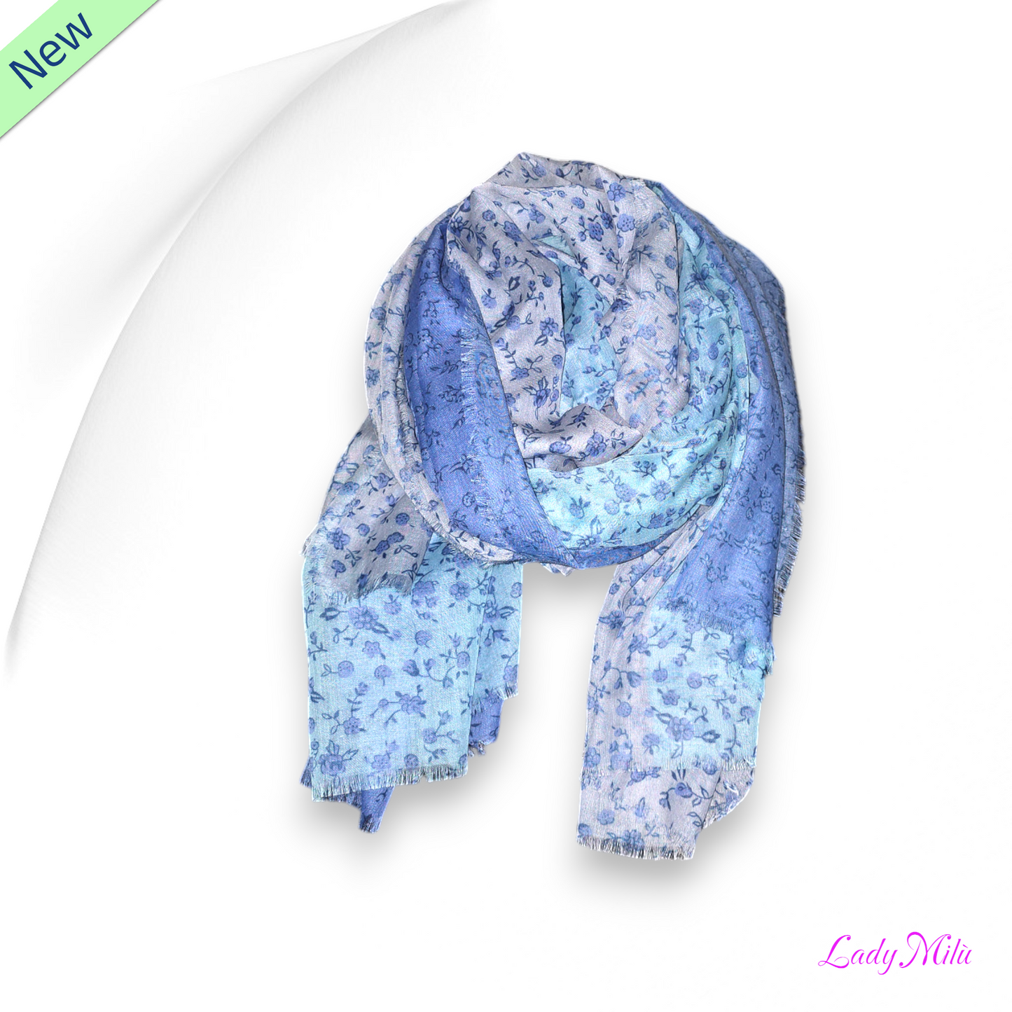 Pashmina sfumature azzurro con fiorellini