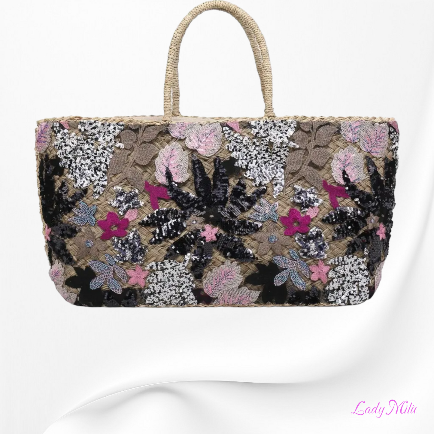 Borsa paglia grande con ricami