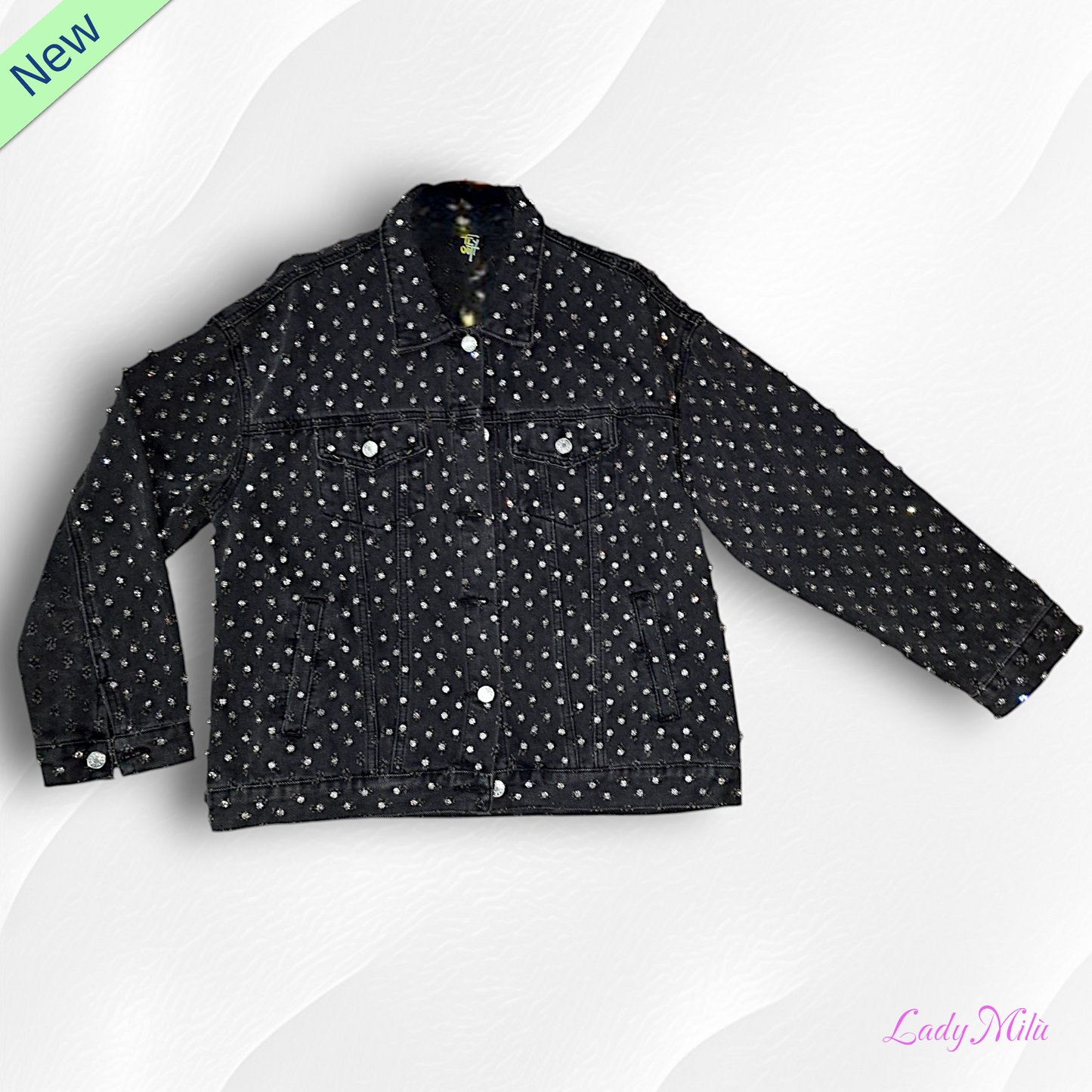 Giacchetto jeans nero con strass-FLY OUT