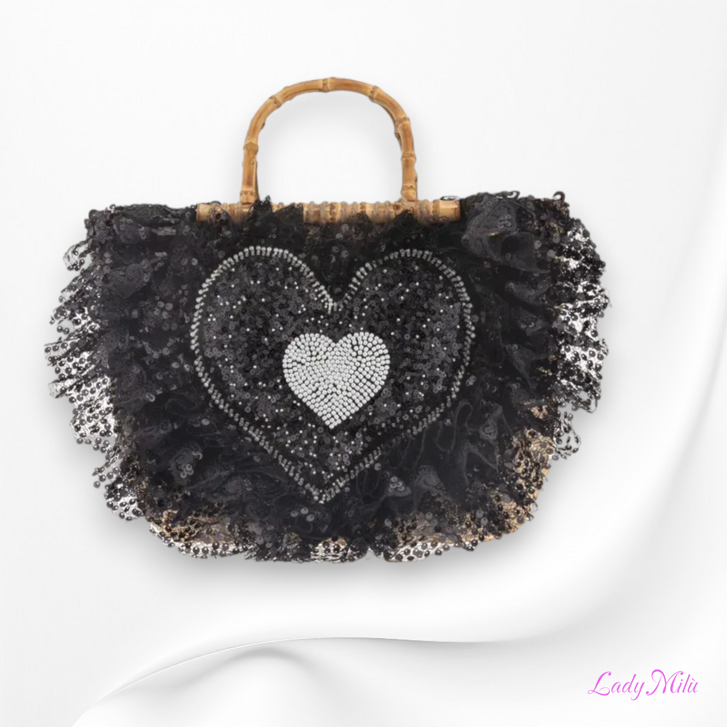 Borsa paglia paillettes e manici bambù