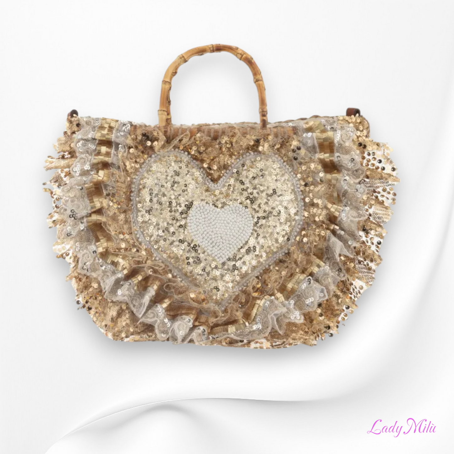 Borsa paglia paillettes e manici bambù
