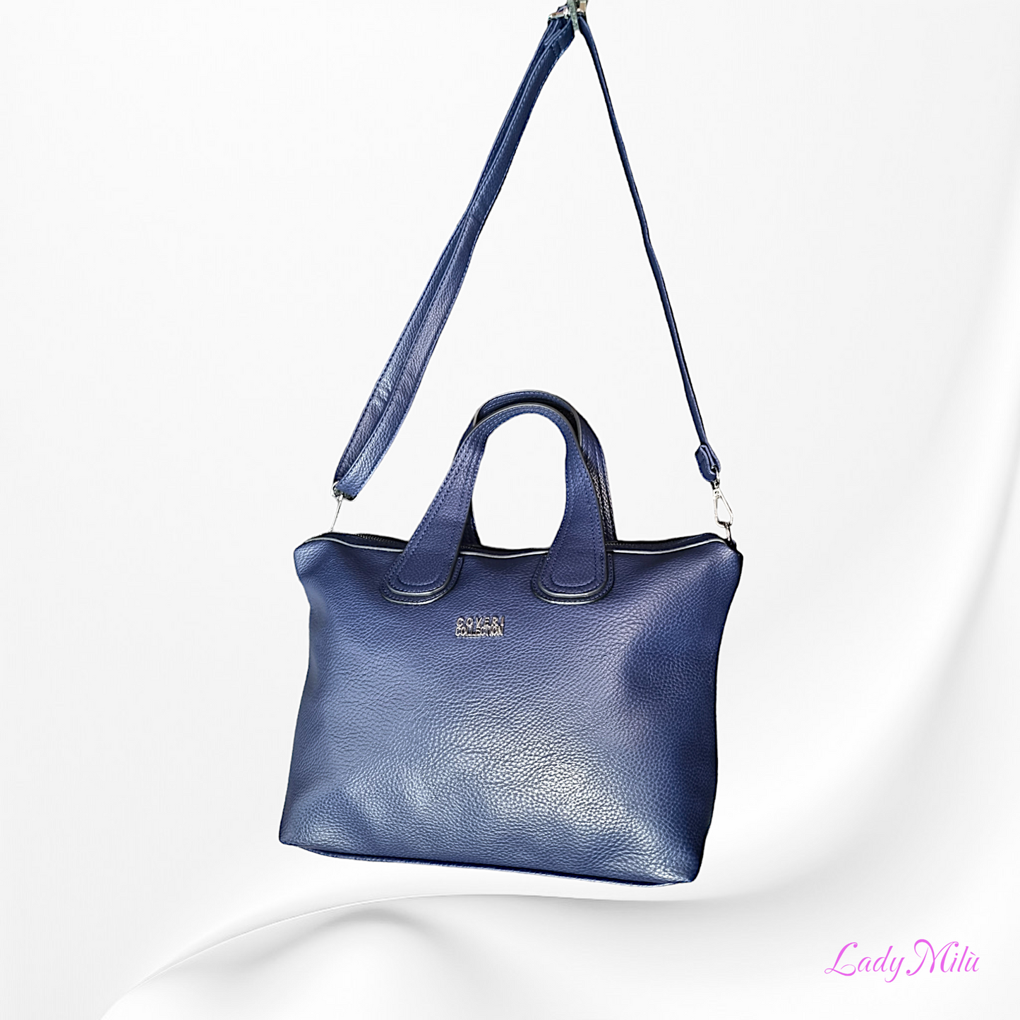 COVERI Collection Borsa blu con doppio manico e catena gioiello