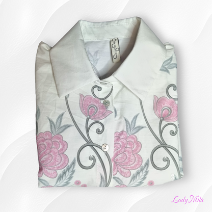 Camicia manica corta fiori rosa