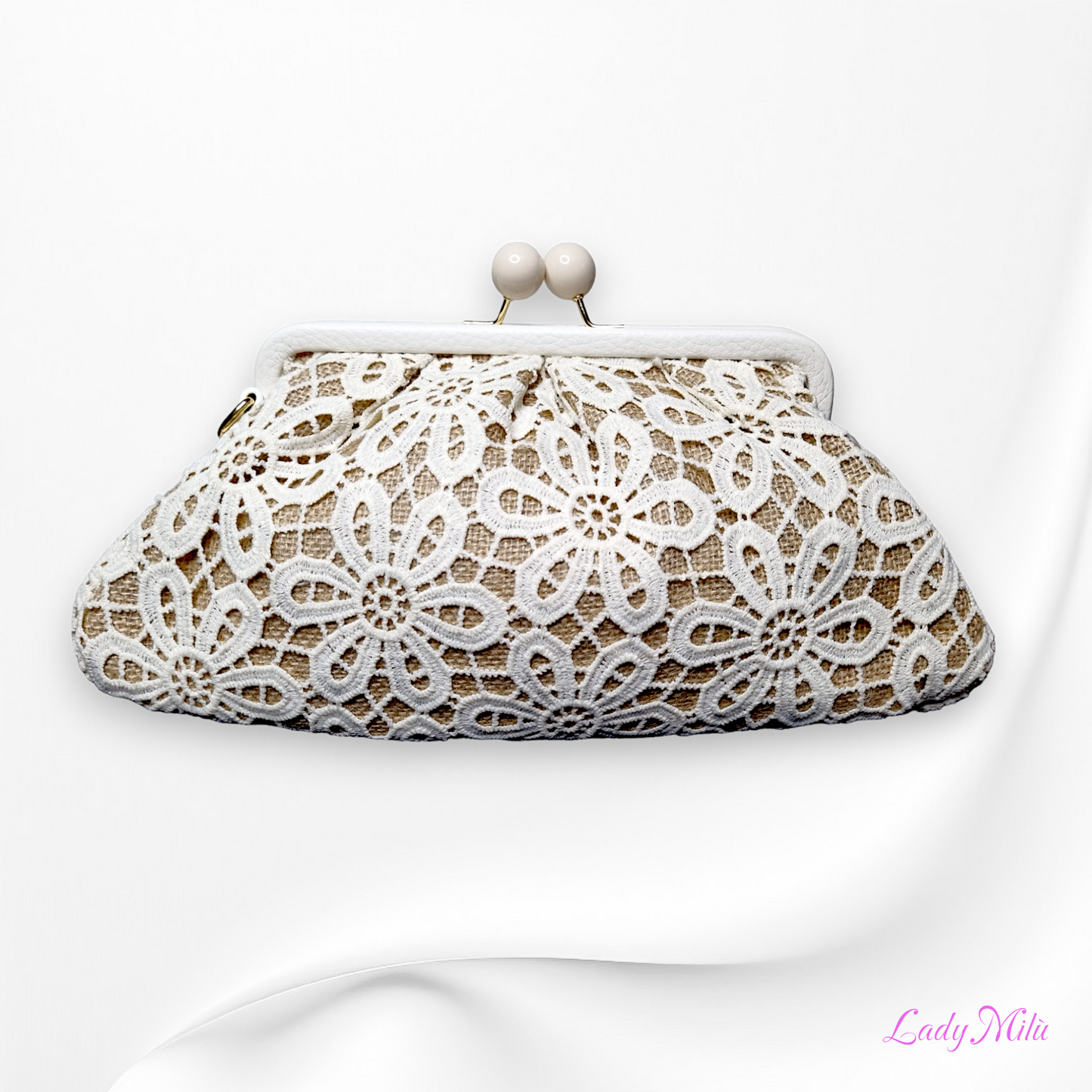 Borsa Clutch pizzo panna