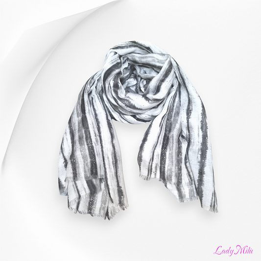 Pashmina righe nera bianca e  argento