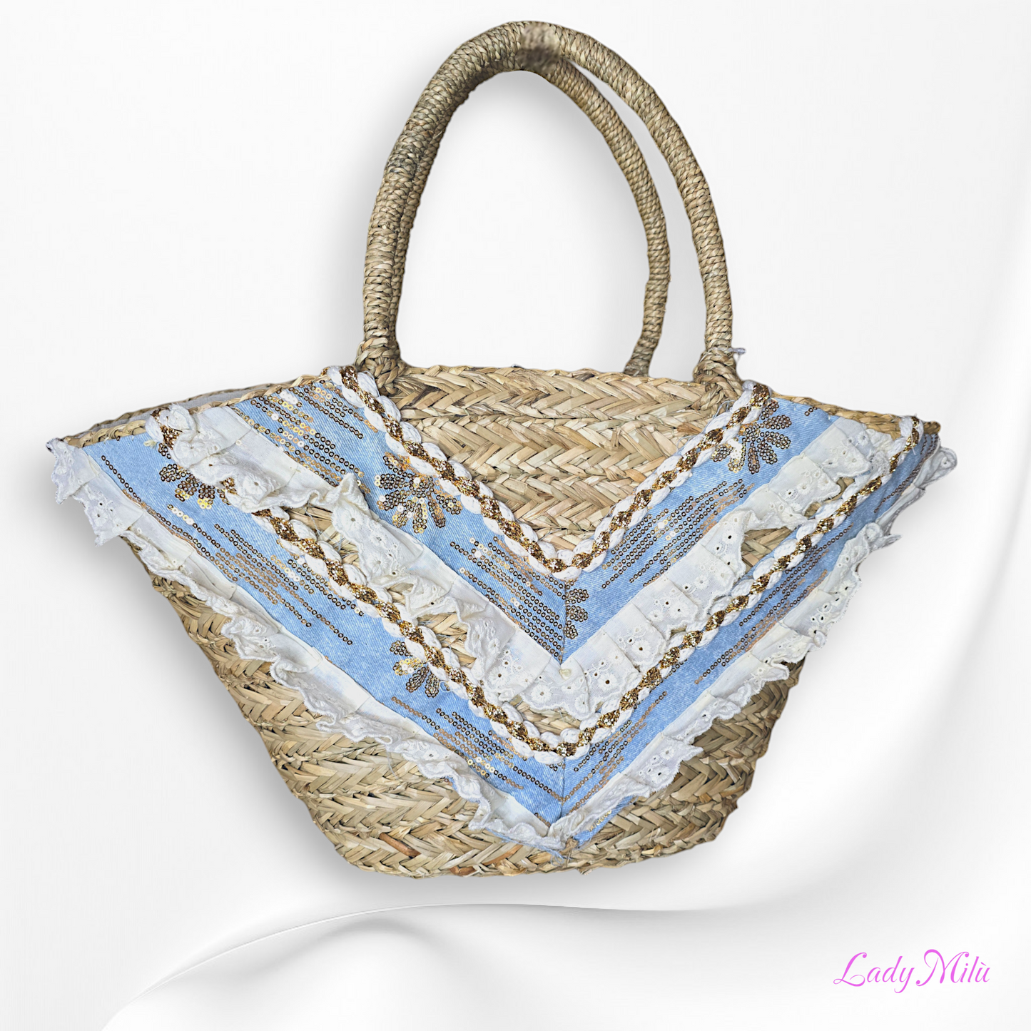 Borsa paglia jeans e pizzo