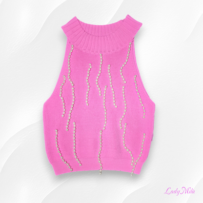 Top fucsia  con perline