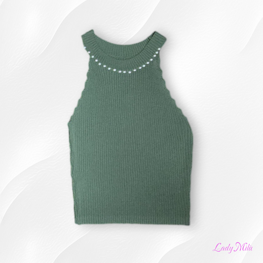 Top verde con perline