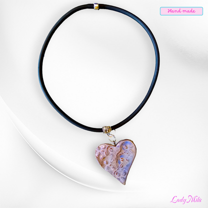 Collana caucciù cuore ceramica