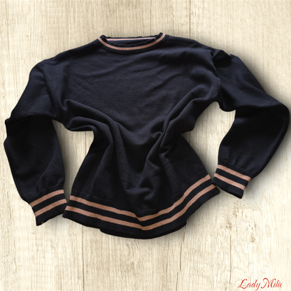 Maglia nero maglia con righe cognac