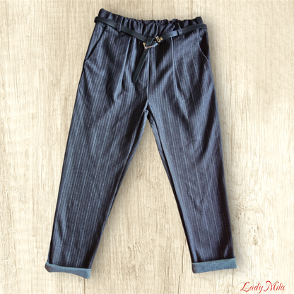 Pantalone jeans nero gessato elasticizzato