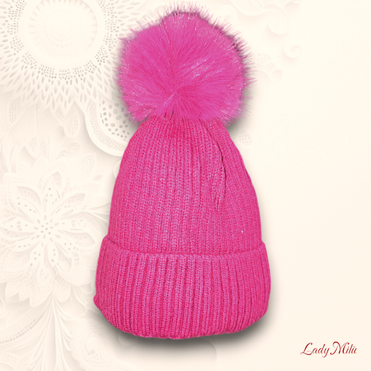 Cappello lana fucsia con pon pon