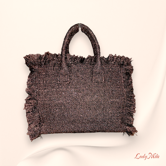 Borsa  marrone lana con frange