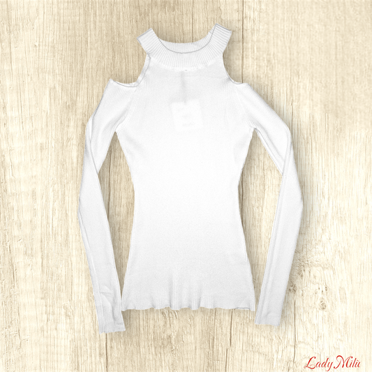 Maglia bianca cut out a  costine