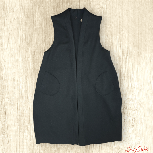 Gilet pesante nero lungo con tasche