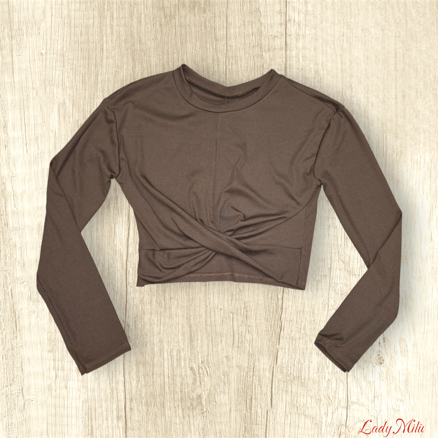 Blusa marrone con incrocio in vita