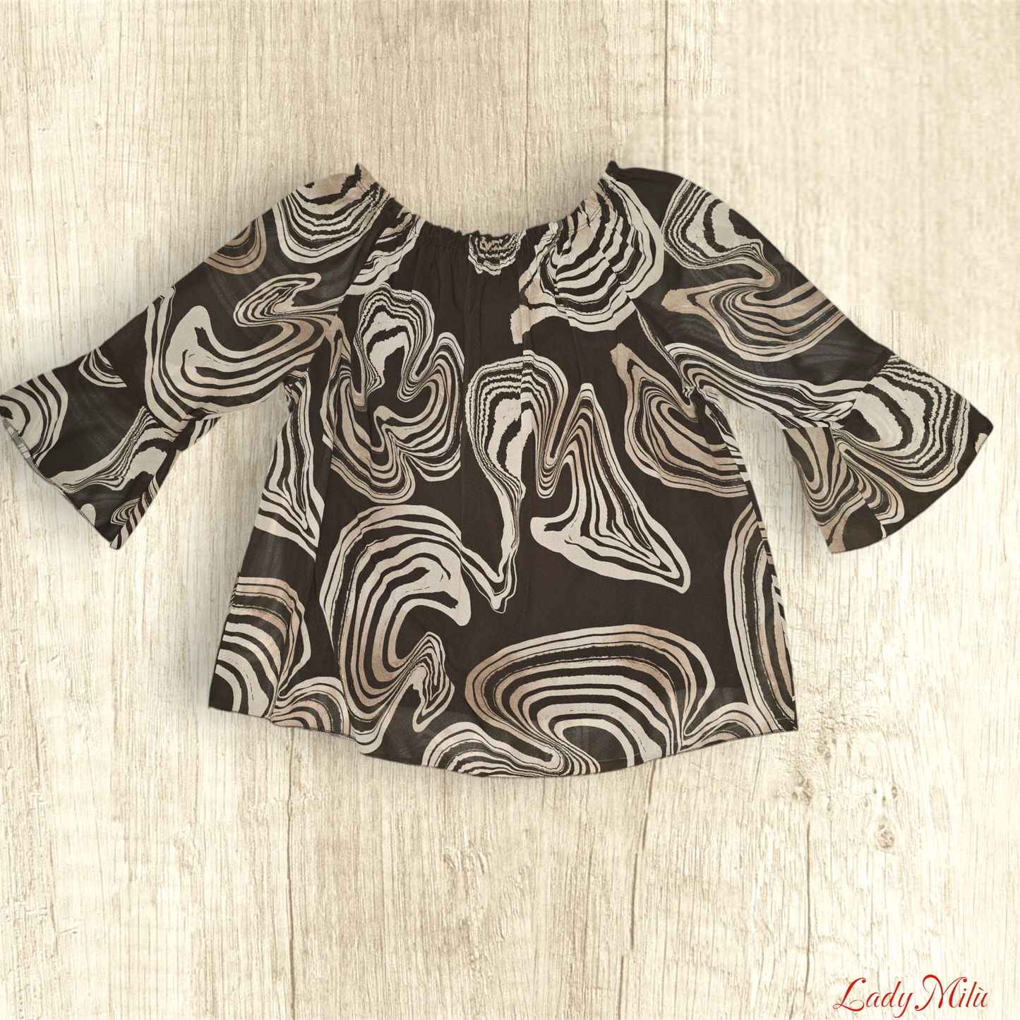 Blusa marrone disegni panna