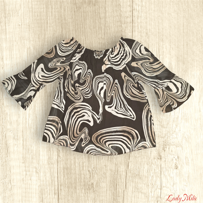 Blusa marrone disegni panna