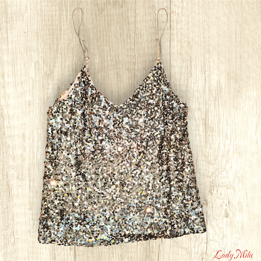 Top paillettes oro