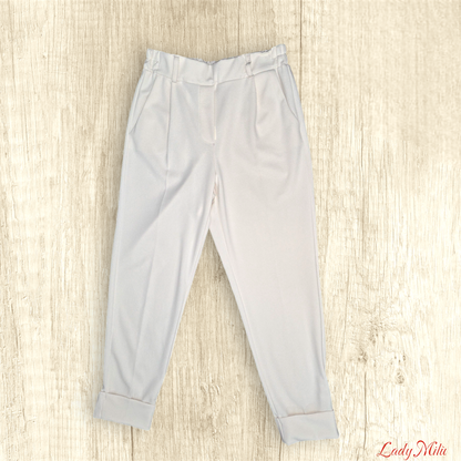 Pantalone panna con risvolto