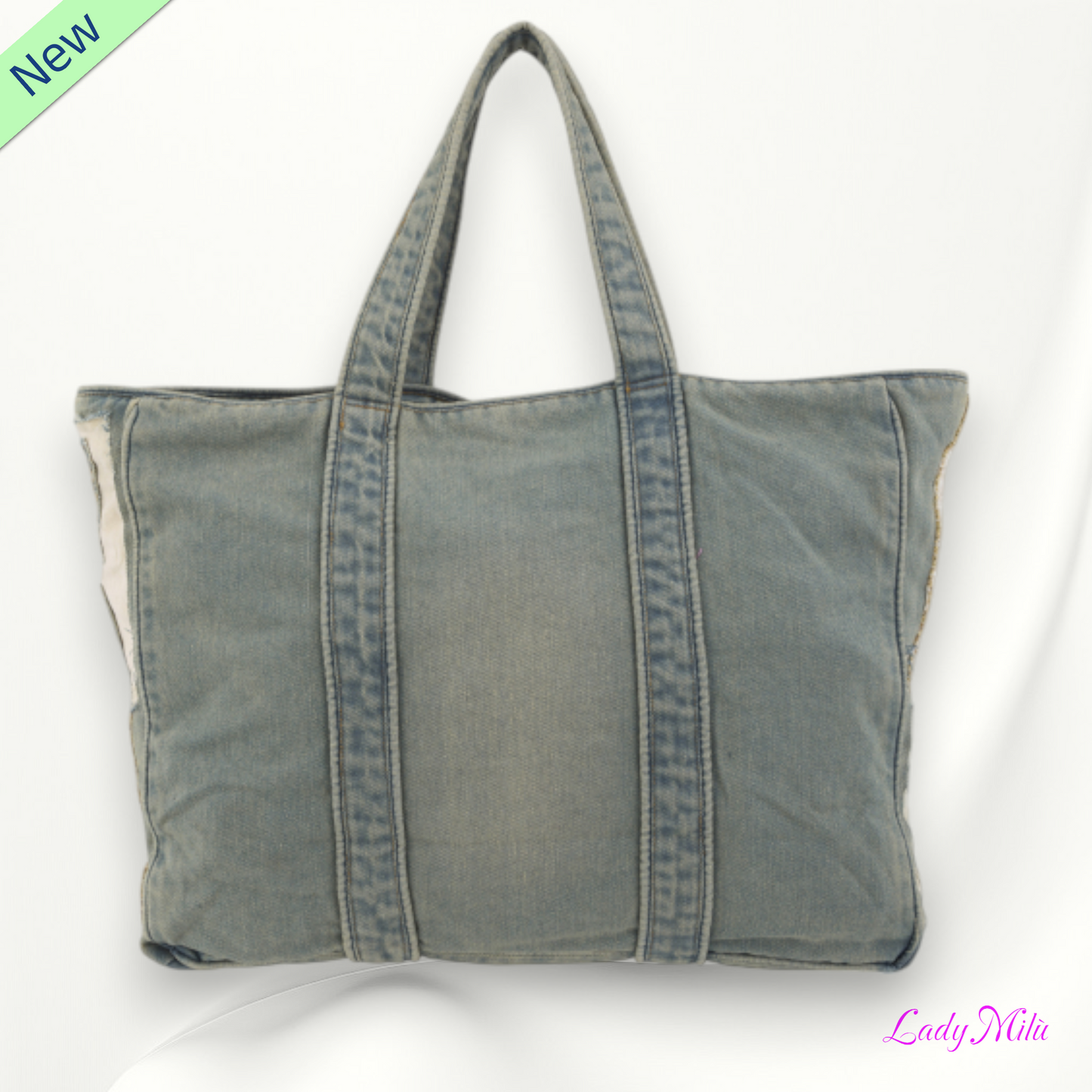 Borsa jeans con paillettes e pizzo