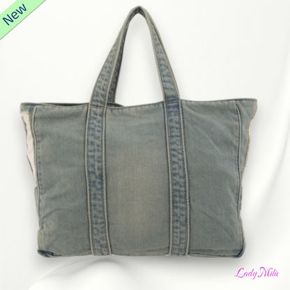 Borsa jeans con paillettes e pizzo